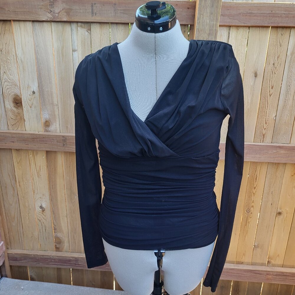 PattyBoutik women's blank knit long sleeve crossover sheer top size Medium